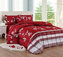 Moon Bed In A Bag Medium Filling King Size Comforter Set, 10 Pcs Floral Bedding Set Size 220 X 240 Cm with Comforter, Quilted Bed Skirt, Pillowcases, Cushion & Bedroom Slippers, Multicolor