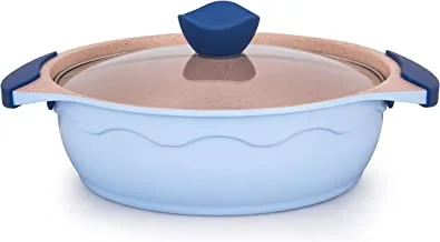 Amercook Alfetta Non Stick Casserole Cooking Pot With Glass Lid Size: 26Cm, Blue