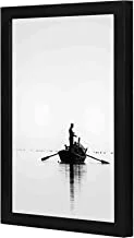 Lowha Two People Go On Fishing Black And White Wall Art Wooden Frame Black Color 23X33Cm By Lowha