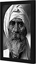 LOWHA Man Wearing White Turban Grayscale Photo Wall art wooden frame Black color 23x33cm By LOWHA