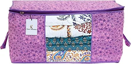Kuber Industries Metallic Flower Design Non Woven Underbed Storage Bag, Storage Organiser, Blanket Cover (Pink & Purple) - CTKTC34562