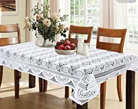 Kuber Industries Circle Design Cotton 6 Seater Dining Table Cover - White