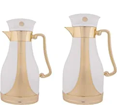 Al Saif Arwa 2 Pieces Coffee And Tea Vacuum Flask Set, Size: 0.7/1.0 Liter, Color: Matt Pearl White, Gold