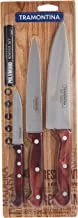 Tramontina 3 Piece Knives Set In Red - Stainless Steel Knives Set With Plywood Handles.