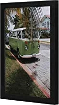 LOWHA Vintage Green And White Volkswagen Van Wall art wooden frame Black color 23x33cm By LOWHA