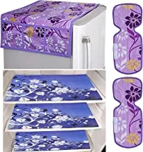 Kuber industries fridge aplliance cover set|flower design combo pvc 3 pieces fridge mats| 2 piece handle cover|1 piece fridge top cover(purple)