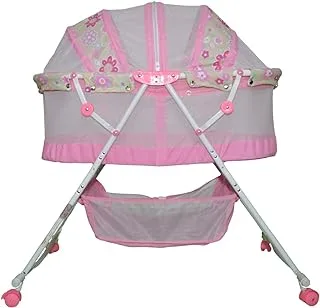 Qariet Alnwader Dgl - 330268 Wheeled Rocking Baby Bed, Flowered Pink