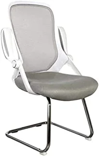 كرسي مريح من Mahmayi Etra 0016 - كرسي تنفيذي من قماش شبكي مع مسند رأس مبطن ، مسند ذراع دوار - كرسي دوار بارتفاع المقعد قابل للتعديل (للزوار ، أبيض)