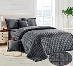 Soft Cozy Velvet Sherpa Fleece Reversible Winter Comforter Set, Single Size (160 X 210 Cm) 4 Pcs Warm Bedding Set, Square Stitched Pattern, Srx, Offwhite