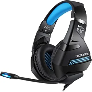 Gaming Headset From Datazone Equipped With Ear And Head Restraints To Be More Comfortable In Your Listening To Music And Games With A Noise Canceling Microphone-Black/Blue, Medium, Wired