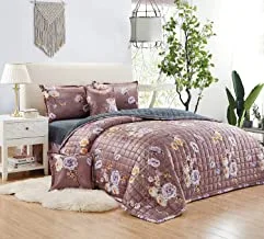 Soft Cozy Velvet Sherpa Fleece Reversible Winter Comforter Set, King Size (220 X 240 Cm) 6 Pcs Warm Bedding Set, Square Stitched Floral Pattern, Yhym, Multi Color -7