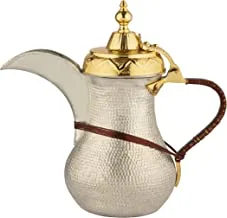 دلة السيف العربية النحاسية التقليدية الحجم: 40 أونصة ، اللون: فضي / ذهبي