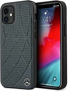 Mercedes-Benz Genuine Leather Hard Case Quilted Perforated Leather And Metal Star Logo For Iphone 12 - Abyss Blue