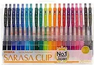 قلم ساراسا مشبك 20 لون من زيبرا 0.7 ملم ، 12 عبوة ، متعدد الألوان