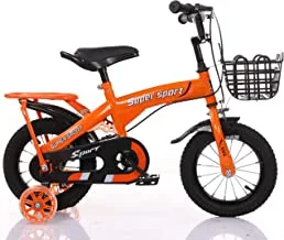 دراجات أطفال ZHITONG بعجلات تدريب وسلة معدنية 14 بوصة ، برتقالي ، مقاس S