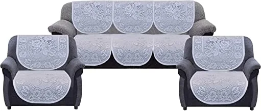 Kuber Industries 6 Piece Cotton 5 Seater Sofa Cover Set - Cream