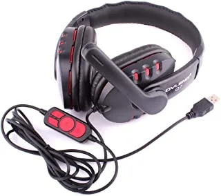 Ovleng Usb Gaming Headset, With Noise Canceling Microphone, Compatible With Pc-Ov-Q7-Black/Red, Medium, Wired