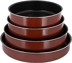 Al Saif Vetro 4 Pieces Non Stick Round Baking Pan Set, 28,30,34,38 CM, Wine Red, 9705/4/4S