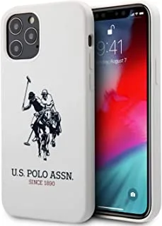 USPolo Assn. غطاء حماية صلب من السيليكون السائل بشعار DH لهاتف iPhone 12/12 Pro (6.1 بوصة) - أبيض