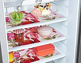 Kuber Industries Flower Design 6 Pieces Pvc Refrigerator/Fridge Multipurpose Drawer Mat Set(Pink), 48 X 33 X 1 Cm