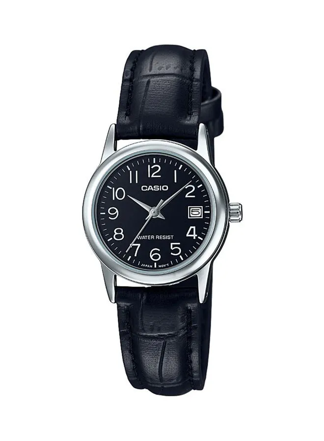 كاسيو ساعة يد نسائية جلدية بعقارب LTP-V002L-1BUDF - 31 ملم - أسود