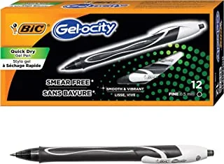 قلم جل سريع الجفاف Gel-ocity من بيك ، نقطة رفيعة (0.5 مم) - صندوق من 12 قلم جل أسود