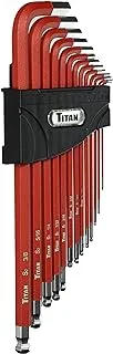 طقم مفاتيح سداسية ذراع طويلة للغاية من Titan 12713 SAE ، 13 قطعة ، أحمر