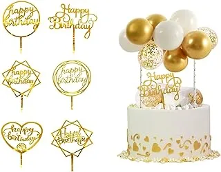 SKY-TOUCH 6Pcs Happy Birthday Cake Topper, Topper for Various Birthday Party Cake Decoration for Girls Kids Baby Birthday Wedding Mother Cake Decorations Supplies (Gold)