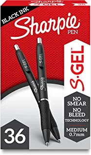 SHARPIE S-Gel, Gel Pens, Medium Point (0.7mm), Black Ink Gel Pen, 36 Count