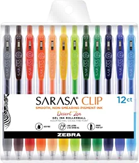 Zebra Pen Sarasa Clip Retractable Gel Pen, Fine Point, 0.5mm, Desert Zen Assorted Colors, 12-Pack
