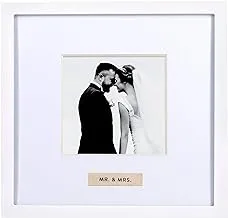 Pearhead Mr. & Mrs. Linen Tag Photo Frame, Wedding Registry Addition, Newlyweds Keepsake, Bridal Shower Gift, White