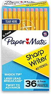 أقلام رصاص ميكانيكية Paper Mate ، أقلام رصاص SharpWriter ، 0.7 مم ، HB # 2 ، أصفر ، 36 قطعة
