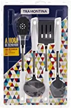 Tramontina Easy 4-Pieces Gray Nylon Utensil Set with Stainless Steel Shanks and White Polypropylene Handles