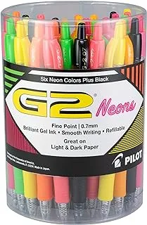 PILOT G2 Premium Refillable and Retractable Rolling Ball Gel Pens, Fine Point, Assorted Neon Color + Black Inks, 36-Pack Tub (14560)