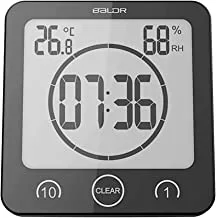 BALDR Digital Shower Clock with Timer - Waterproof Shower Timer for Kids and Adults - Bathroom Clock That Displays Time and Temperature - Battery Operated Digital Clock and Waterproof Timer - Black