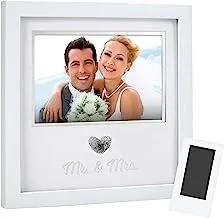 Pearhead Heart Thumbprint Keepsake Photo Frame And Ink Kit, Tabletop And Wall Mount Picture Frame, Wedding Registry, Wedding Reception Or Bridal Shower Gifts, 4x6 Photo, White