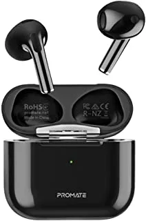 Promate True Wireless Earbuds, High Fidelity In-Ear Bluetooth v5.0 Earphones with Built-in Mic, 25H Playback Time, Touch Controls, Auto Pairing and Wireless Charging Case, FreePods-2 Black