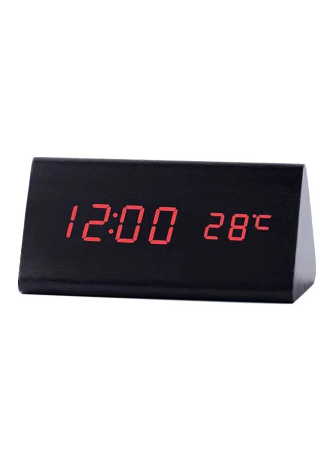 Generic LED Wood Grain Alarm Clock With Temperature Display Black