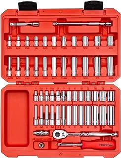 Tekton 1/4 Inch Drive 6-Point Socket and Ratchet Set 55-Piece (5 / 32-9 / 16 In.، 4-14 Mm) | SKT05301