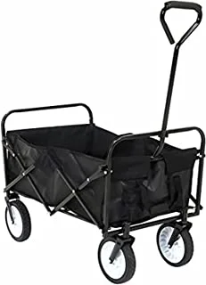 Folding Wagons with Wheels Collapsible | Multi Use Utility Cart with Wheels | Rolling Beach Cart | Shopping Cart Trolley Foldable | Outdoor Utility Wagon | Sports Wagon Cart | Max Load: 80KG (Black)