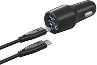 Powerology Dual Port LED Car Charger PD 20W + QC 18W with Type-C to Type-C 0.9M 3A - أسود