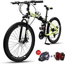 COOLBABY Mountain Bike 26 inch Folding Bikes with Iron mountain frame, Featuring 40-knife rim and 21 Speed Shifter, Anti-Slip Bicycles,over 12 years old riding bicycle A3（Gifts: helmets and gloves）