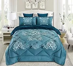 Ultra Soft Winter 6Pcs Comforter Set King Size 220x240cm Floral Printed Warm Velvet Fur Bedding Sets Includes Comforter, Fitted sheet, Pillowcases & Cushion Cover