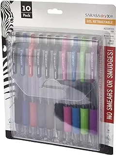 Zebra 46881 Sarasa Retractable Gel Ink Pens, Medium Point 0.7mm, Assorted Color Rapid Dry Ink, 10-Count
