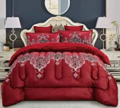 Ultra Soft Winter 6Pcs Comforter Set King Size 220x240cm Floral Printed Warm Velvet Fur Bedding Sets Includes Comforter, Fitted sheet, Pillowcases & Cushion Cover