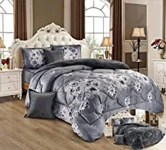Ultra Soft Winter 4Pcs Comforter Set Single Size 160x210cm Floral Printed Warm Velvet Fur Bedding Sets Includes Comforter, Fitted sheet, Pillowcases & Cushion Cover