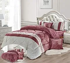 Ultra soft winter 6pcs comforter set king size 220x240cm floral printed warm velvet fur bedding sets includes comforter, fitted sheet, pillowcases & cushion cover