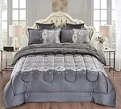 Ultra Soft Winter 6Pcs Comforter Set King Size 220x240cm Floral Printed Warm Velvet Fur Bedding Sets Includes Comforter, Fitted sheet, Pillowcases & Cushion Cover