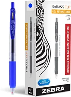 Zebra Pen Sarasa Clip Retractable Gel Pen, Fine Point, 0.5mm, Blue Ink, 12-Pack