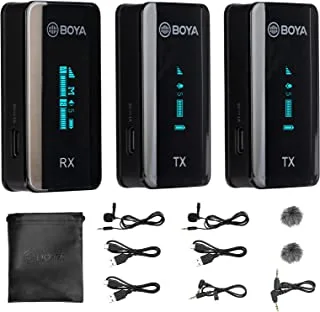 BOYA BY-XM6 S2 2.4GHz Wireless Microphone System AFH signal 3.5mm TRS Jack Built-in With OLED display For iPhone, Android, Tablets Live, Video, Recording, Vlogging, USB